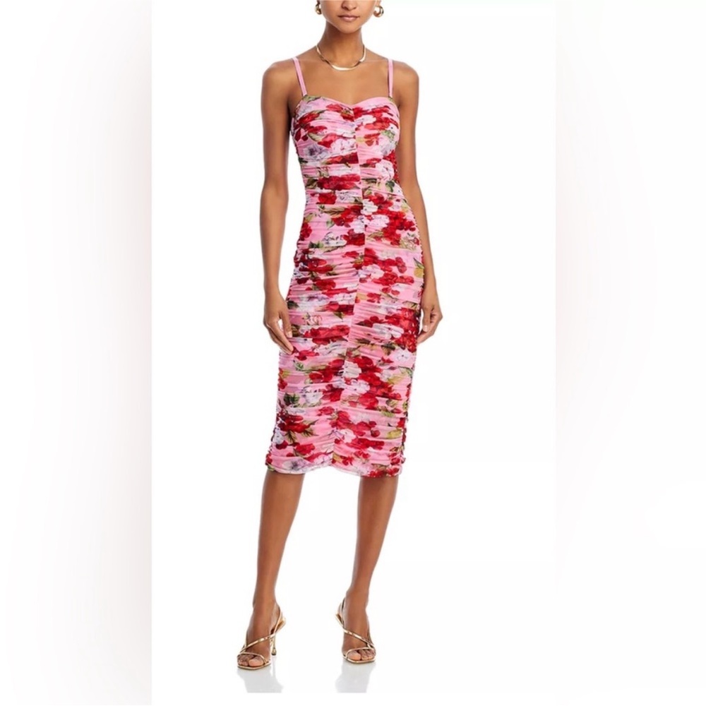 L’AGENCE Caprice Floral Mesh Midi Dress Pink Multi Size 8 NWT Bodycon